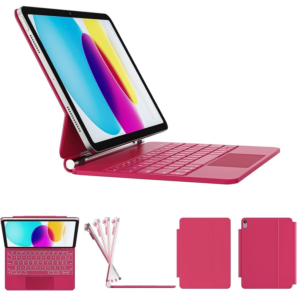 Azalea Red iPad 11th 10th Gen Keyboard Case‎ with Backlit Keys & Touch Trackpad